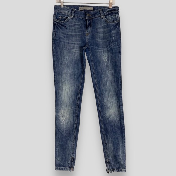 Zara Distressed Skinny Jeans Basic Jeanswear Zipper Ankles Blue Faded Size‎ 6 - Picture 1 of 10